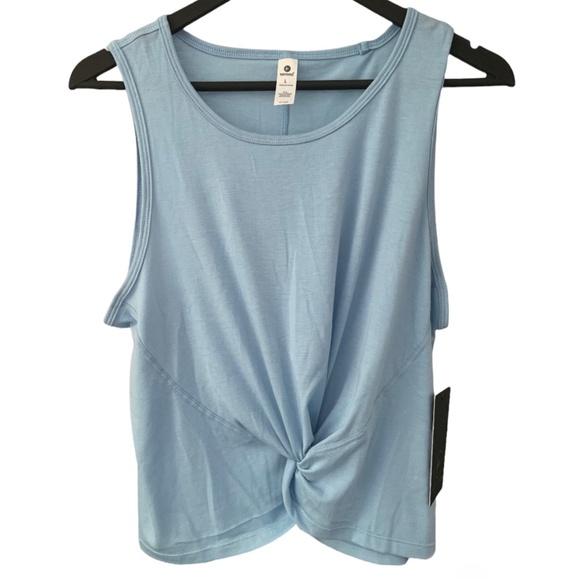 Light Blue Front Twist Workout Tank Top - Picture 1 of 5
